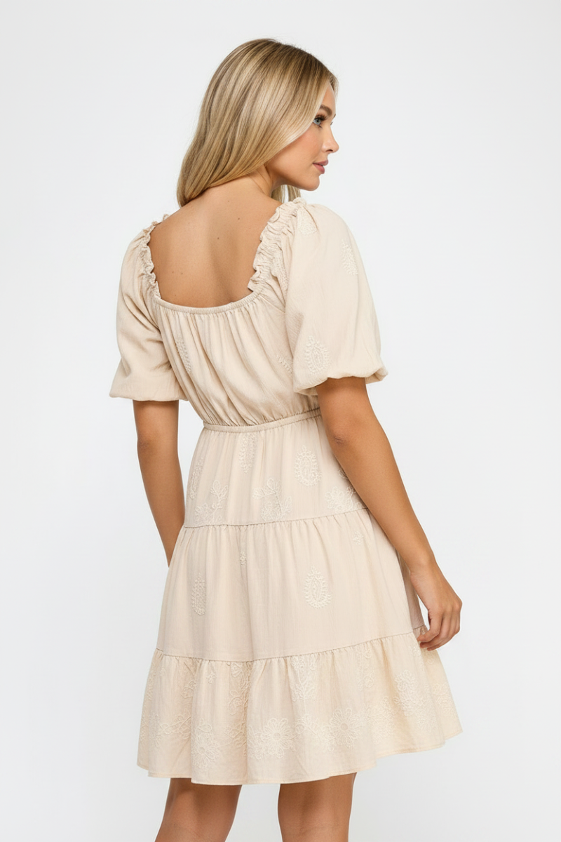 A-LINE EMBROIDERED TIERED MINI DRESS AVD51302