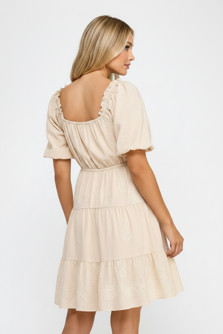 A-LINE EMBROIDERED TIERED MINI DRESS AVD51302