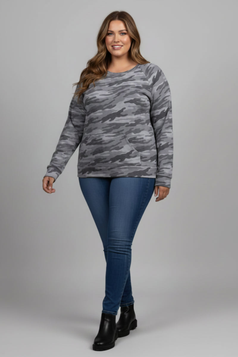 MILITARY PRINT PULLOVER PLUS SIZE TOP T7571PLB -