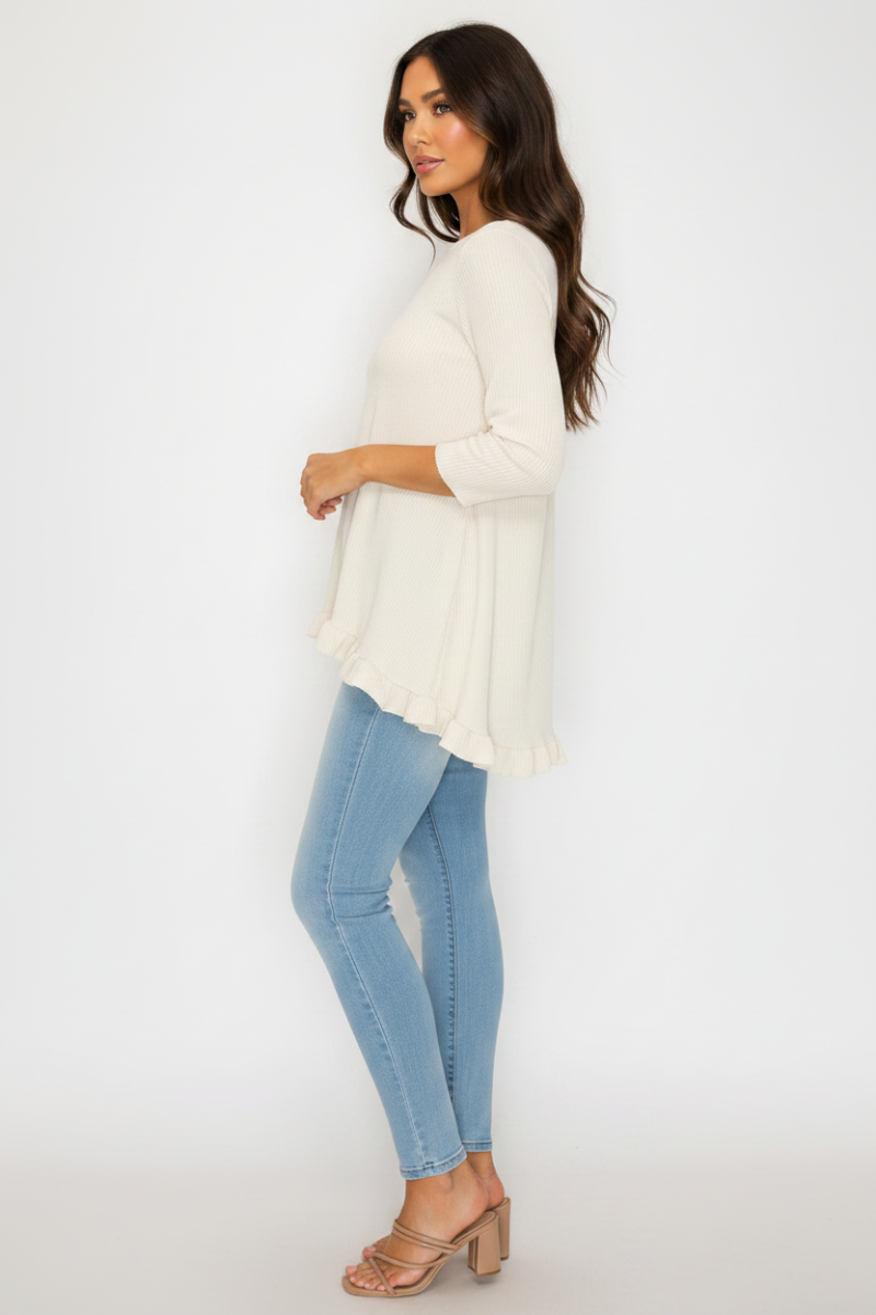 PLUS SIZE TEXTURED 3/4 SLEEVES HI-LO TUNIC TOP