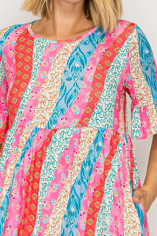 PLUS SIZE RUFFLED SLEEVE WITH SIDE POCKET MIDI DRESS SHVL5812