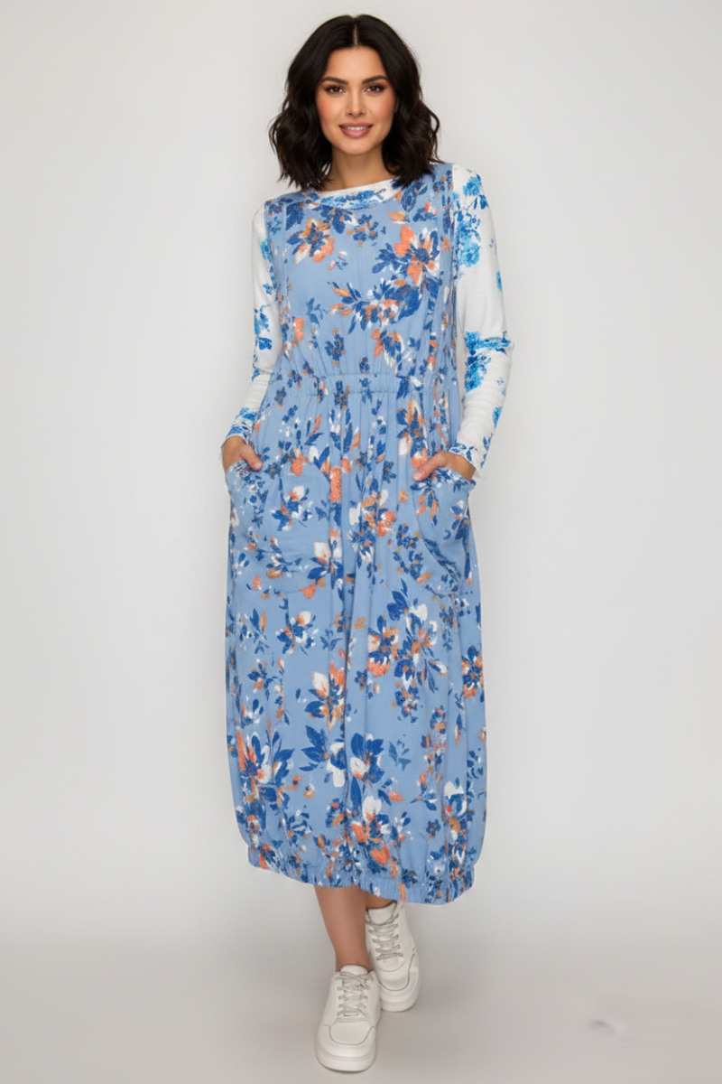 SLEEVELESS OVERALL MIDI DRESS