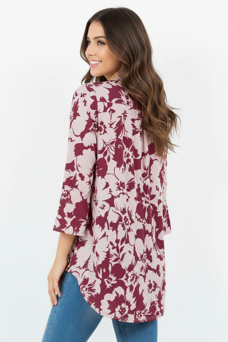 FLORAL PRINT V NECK TUNIC TOP-B5787-G