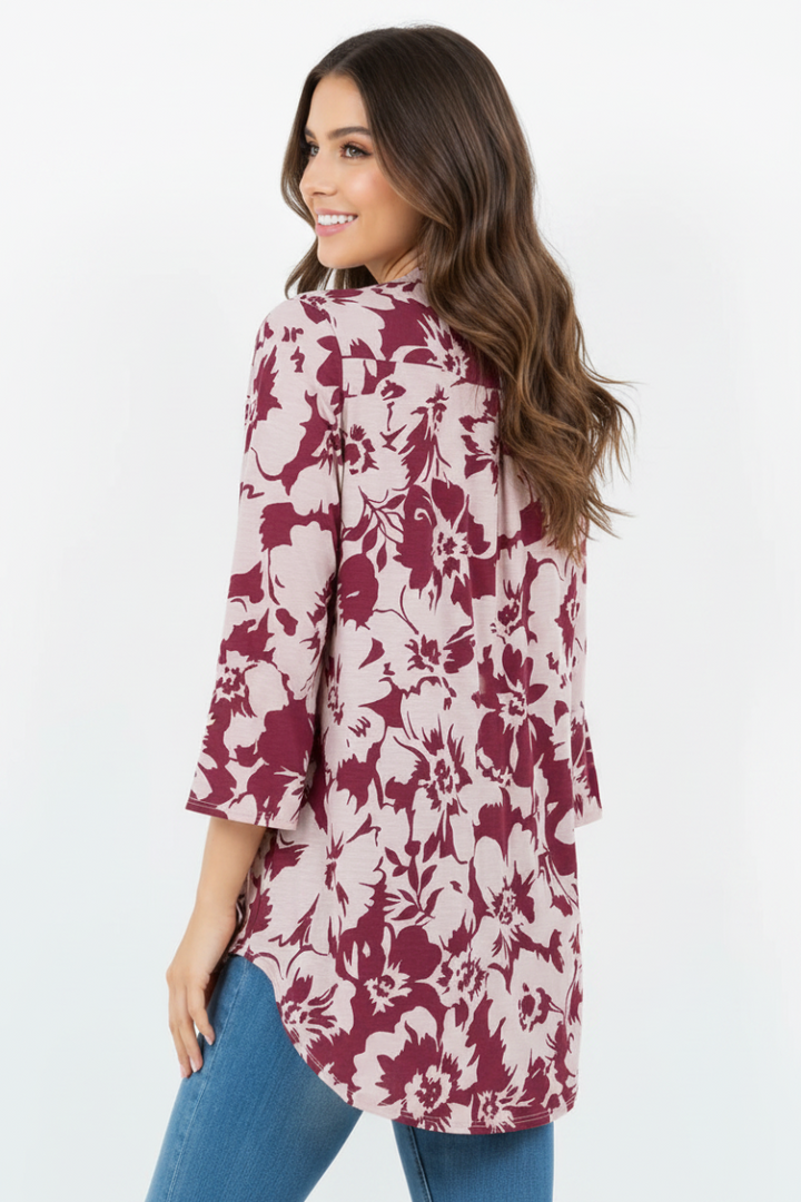 FLORAL PRINT V NECK TUNIC TOP-B5787-G