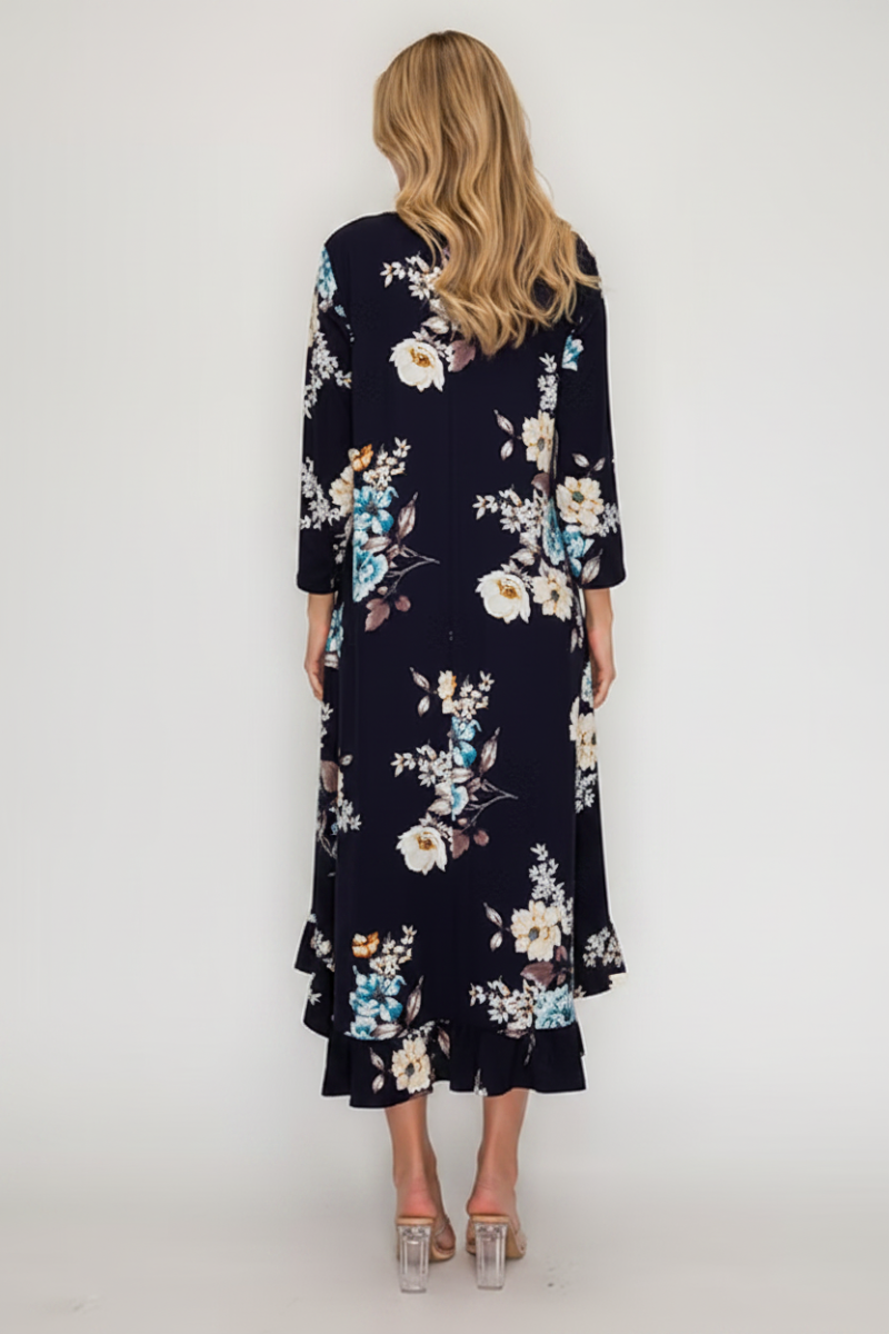 3/4 SLEEVES FLOWY RUFFLED HEM MIDI DRESS -SHVL6109-A (Copy)