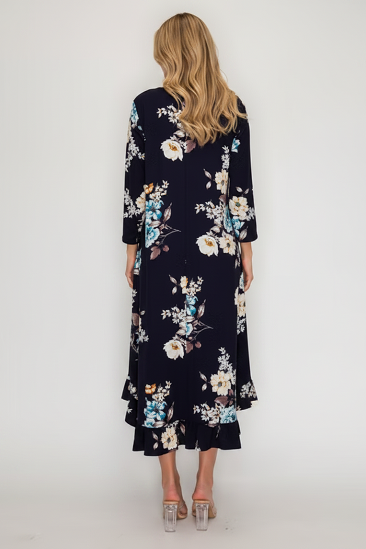 3/4 SLEEVES FLOWY RUFFLED HEM MIDI DRESS -SHVL6109-A (Copy)