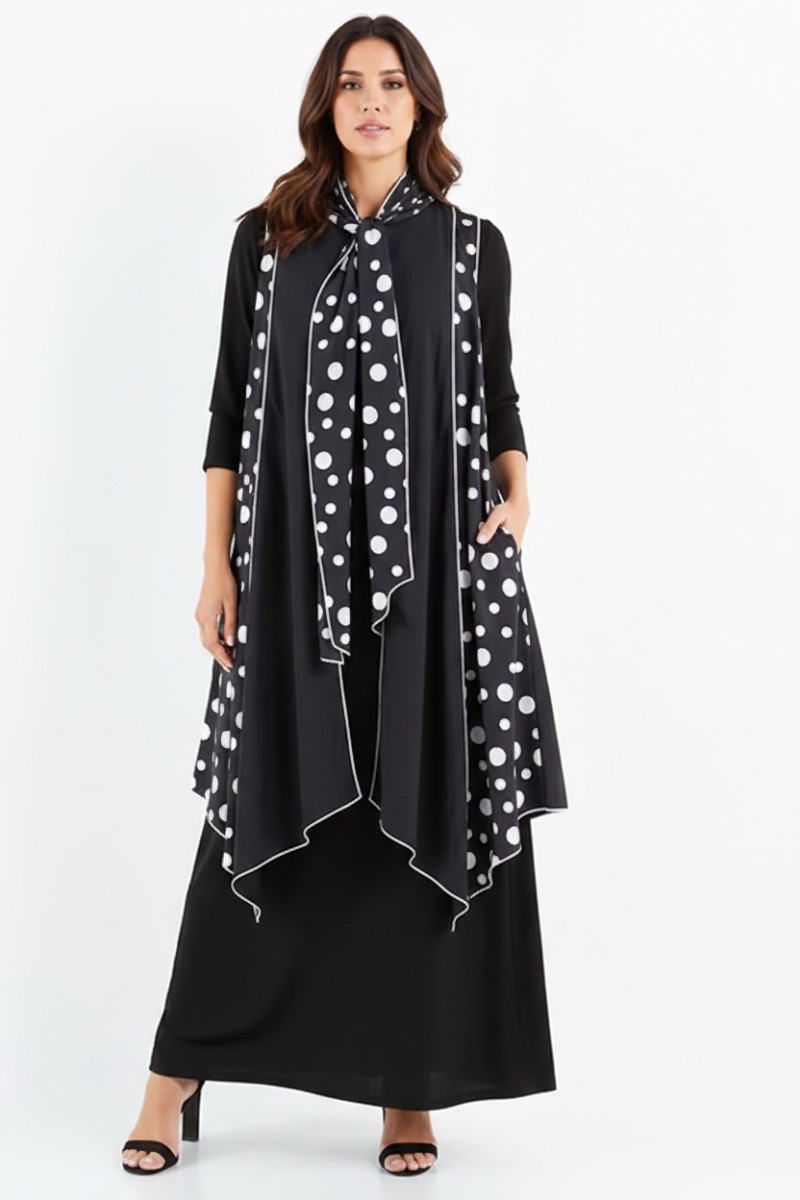 POLKADOT TIE NECK SLEEVELESS LONG VEST SHB5894