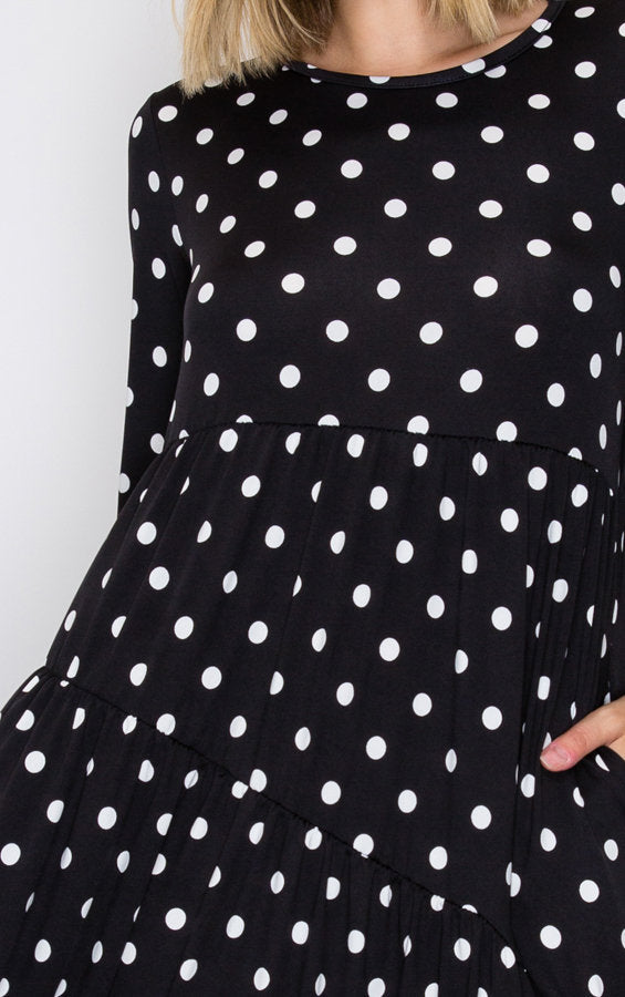 PLUS SIZE POLKADOT 3/4 SLEEVE SWING MIDI DRESS SHVL5850