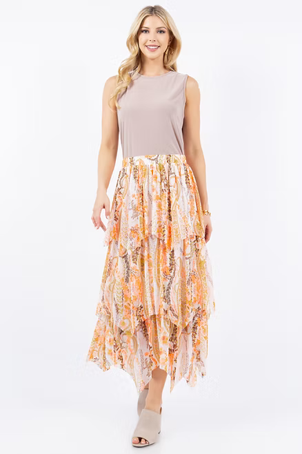 PLUS SIZE A-LINE RUFFEL MIDI SKIRT