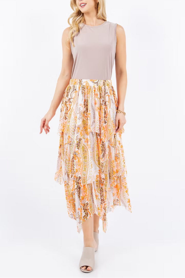 A-LINE RUFFEL MIDI SKIRT