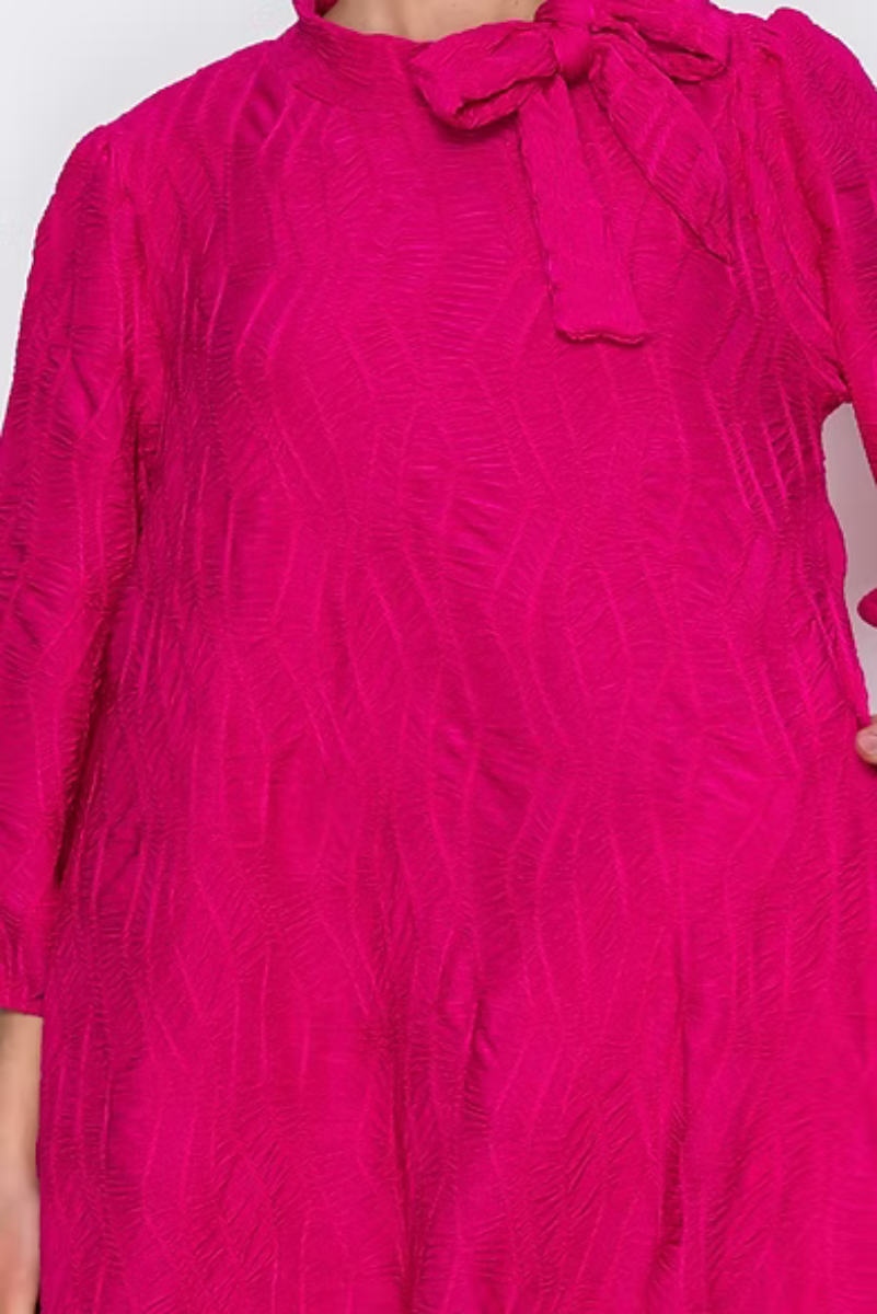 TEXTURED SILHOUETTE 3/4 PUFF SLEEVE MIDI DRESS SHVL6079