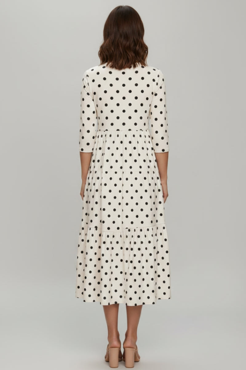 PLUS SIZE POLKADOT 3/4 SLEEVE SWING MIDI DRESS SHVL5850