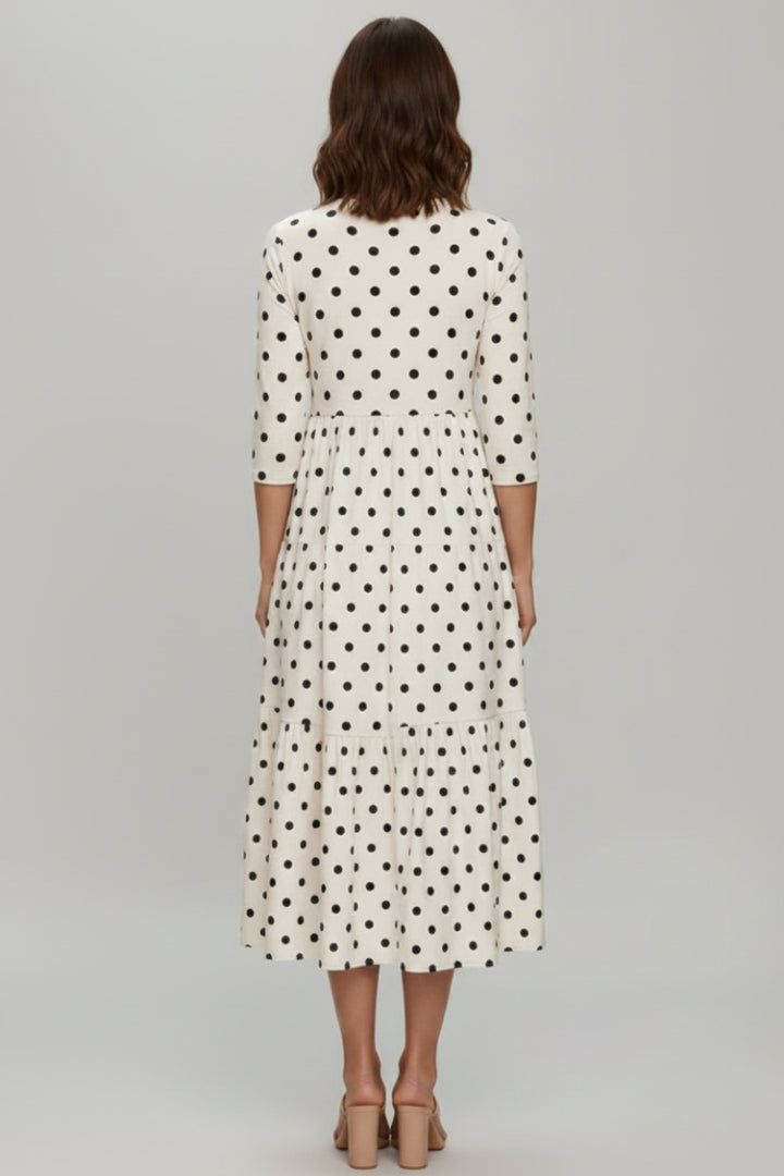 PLUS SIZE POLKADOT 3/4 SLEEVE SWING MIDI DRESS SHVL5850
