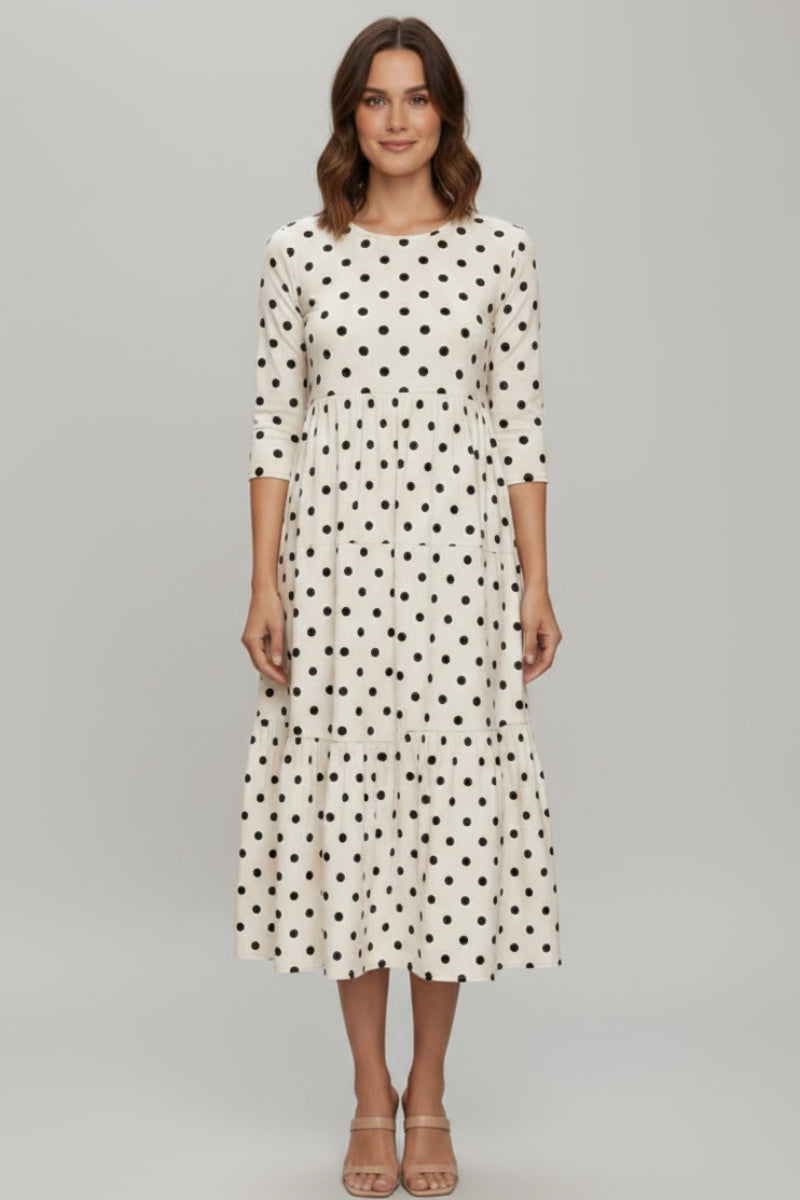 PLUS SIZE POLKADOT 3/4 SLEEVE SWING MIDI DRESS SHVL5850
