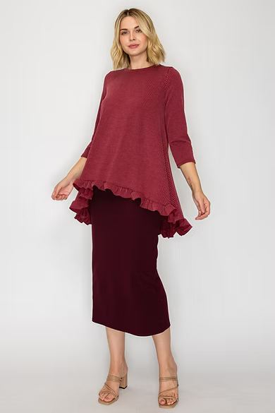 PLUS SIZE TEXTURED 3/4 SLEEVES HI-LO TUNIC TOP