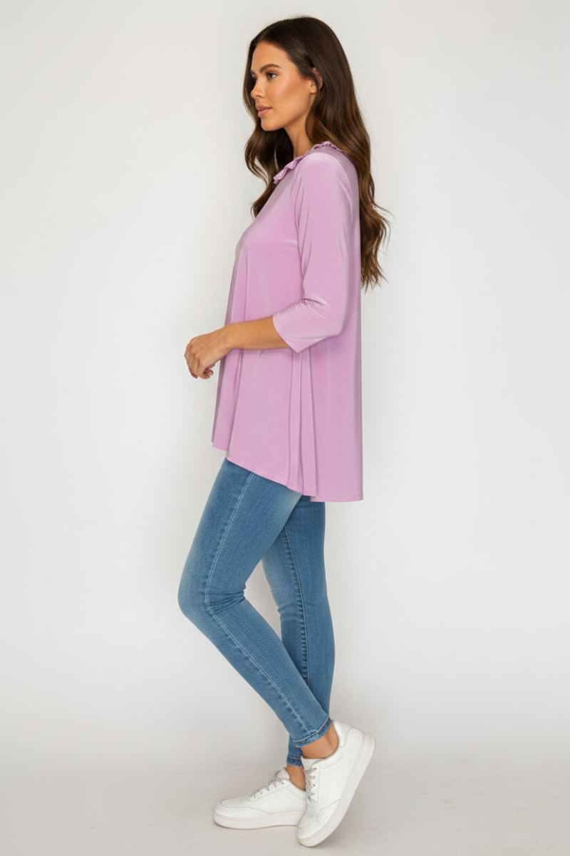 PLUS SIZE RUFFLE TRIM NECK HI-LOW TUNIC TOP SHB6101
