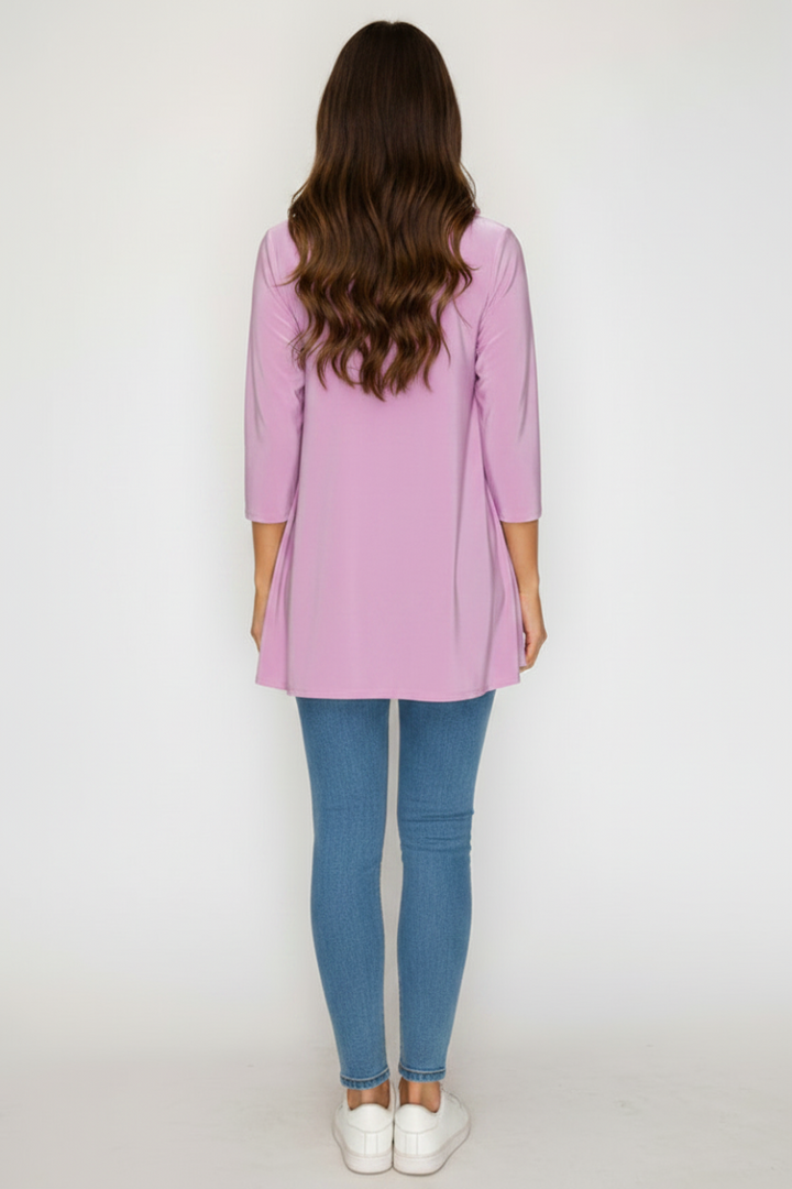PLUS SIZE RUFFLE TRIM NECK HI-LOW TUNIC TOP SHB6101