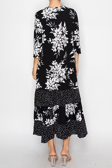 PLUS SIZE 3/4 SLEEVES HI-LOW MULTI LAYERED DRESS