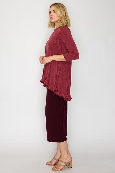 PLUS SIZE TEXTURED 3/4 SLEEVES HI-LO TUNIC TOP