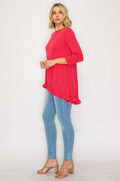 TEXTURED 3/4 SLEEVES HI-LO TUNIC TOP