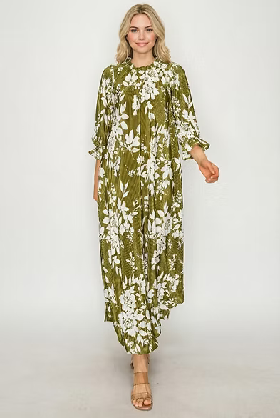 MIDI DRESS DETAIL RUFFLED ROUND NECK