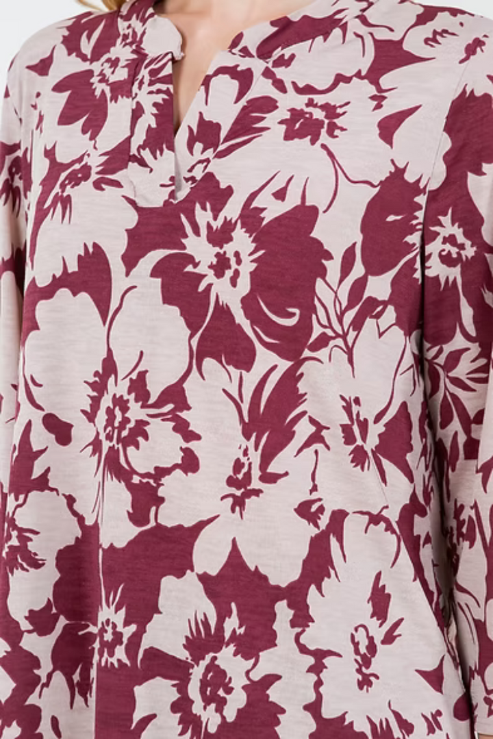 FLORAL PRINT V NECK TUNIC TOP-B5787-G