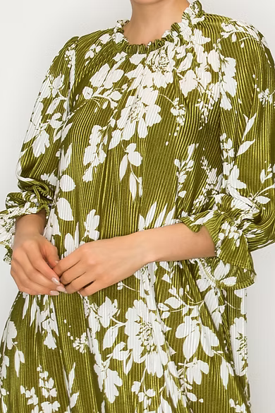 MIDI DRESS DETAIL RUFFLED ROUND NECK
