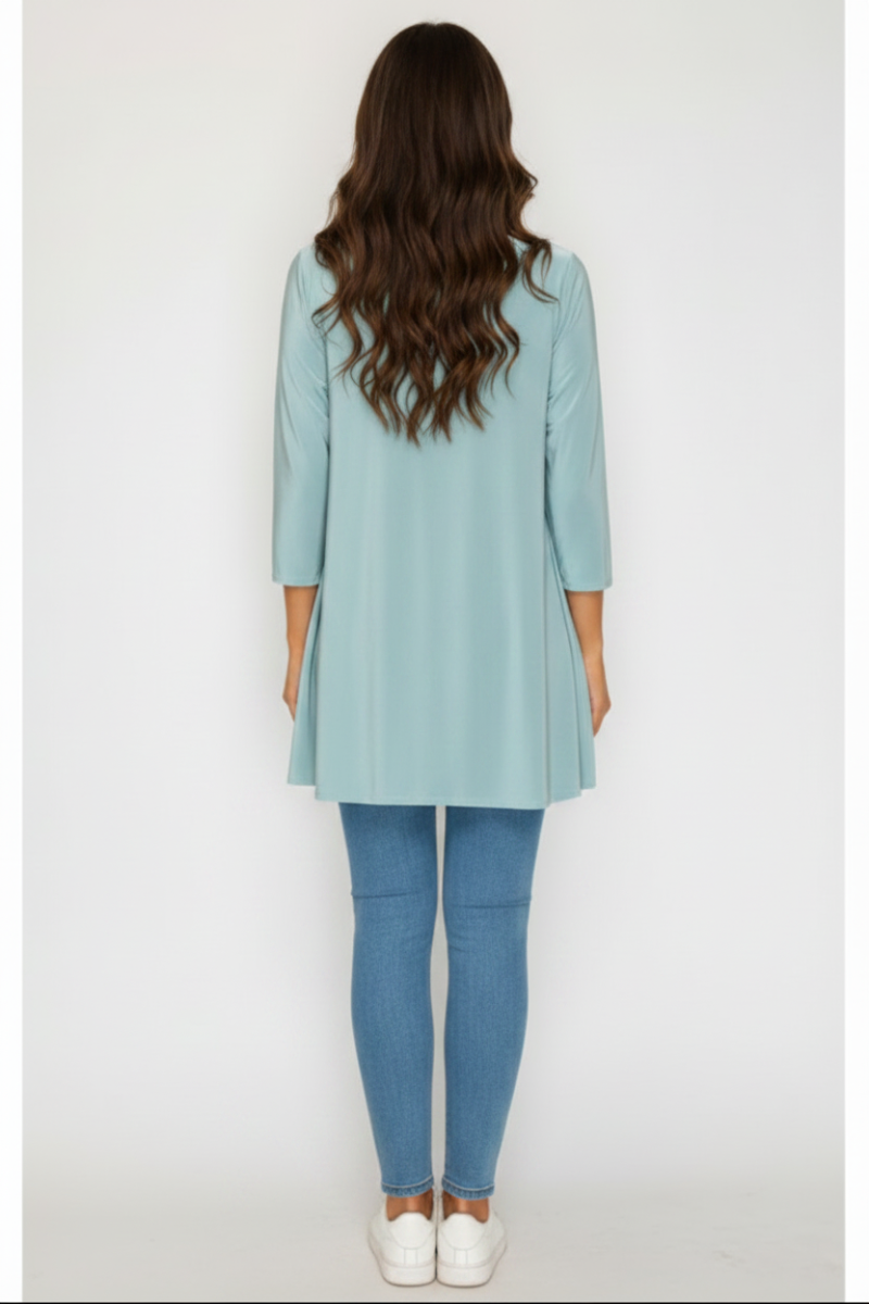 PLUS SIZE RUFFLE TRIM NECK HI-LOW TUNIC TOP SHB6101