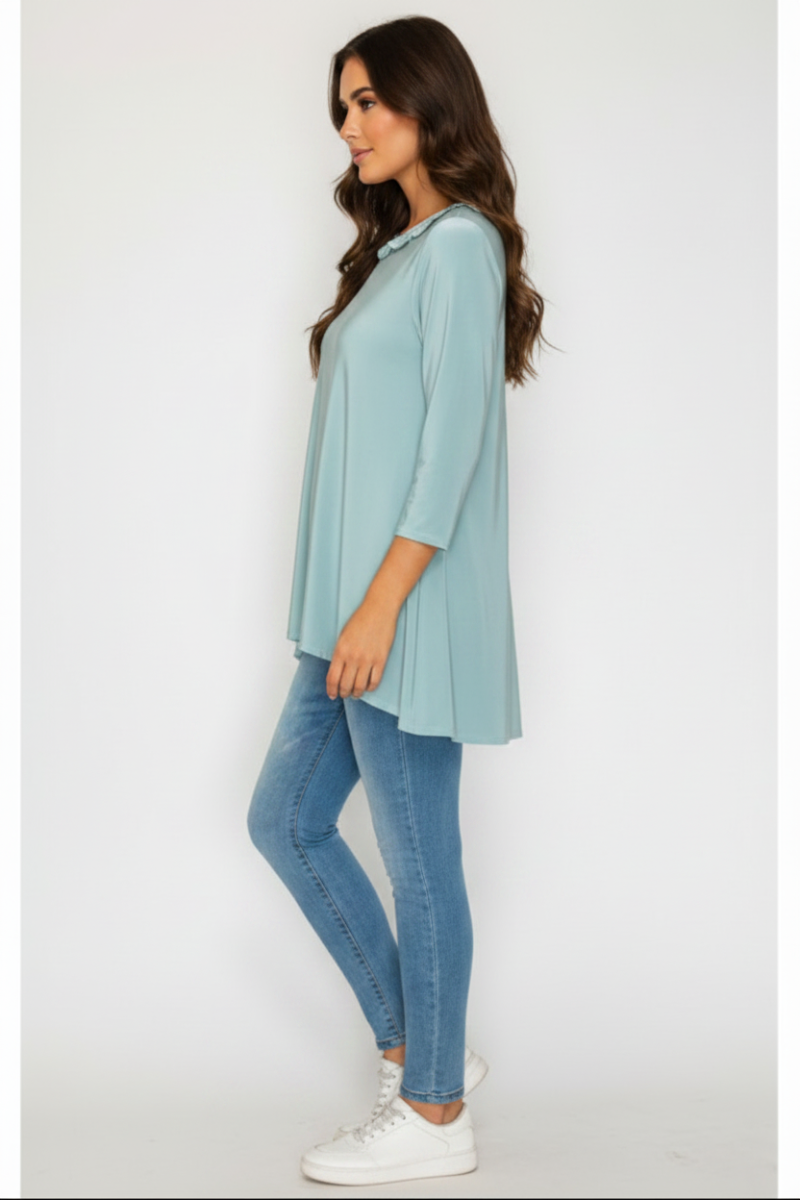 PLUS SIZE RUFFLE TRIM NECK HI-LOW TUNIC TOP SHB6101