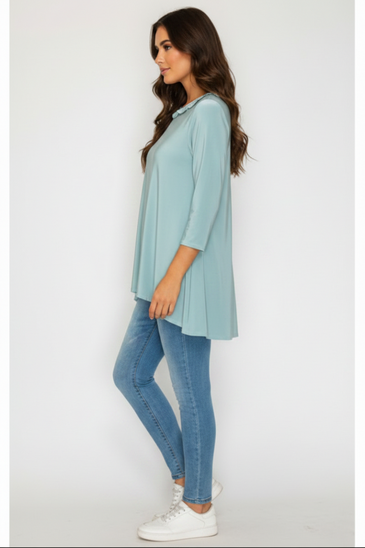PLUS SIZE RUFFLE TRIM NECK HI-LOW TUNIC TOP SHB6101