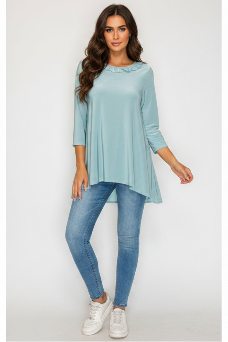 PLUS SIZE RUFFLE TRIM NECK HI-LOW TUNIC TOP SHB6101