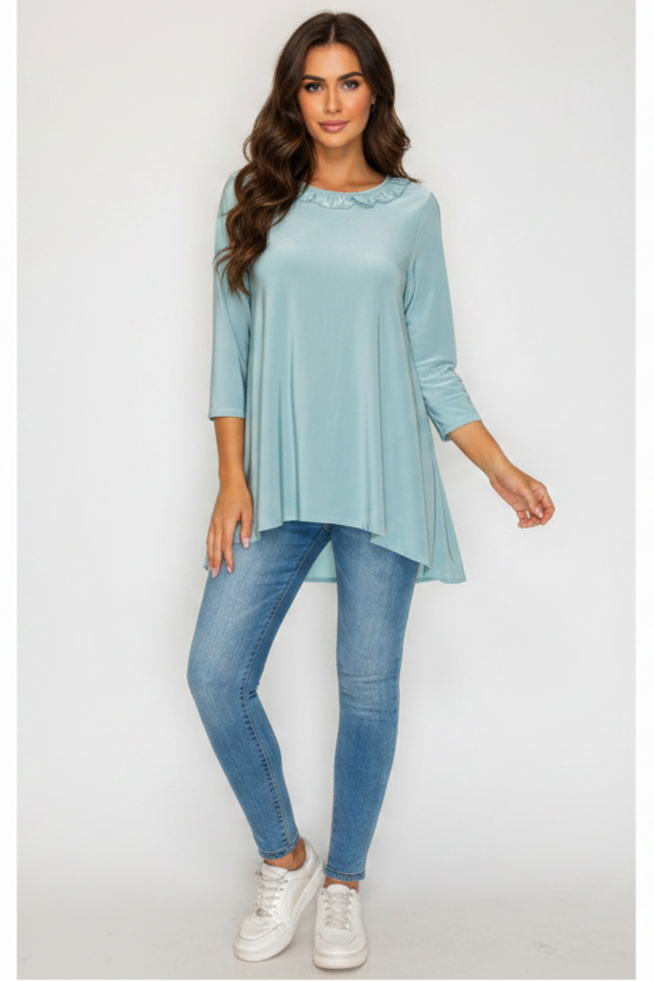 PLUS SIZE RUFFLE TRIM NECK HI-LOW TUNIC TOP SHB6101