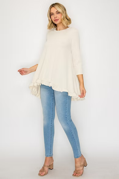 PLUS SIZE TEXTURED 3/4 SLEEVES HI-LO TUNIC TOP