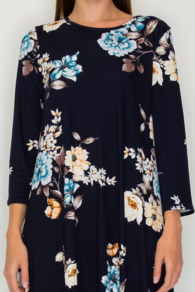 3/4 SLEEVES FLOWY RUFFLED HEM MIDI DRESS -SHVL6109-A (Copy)
