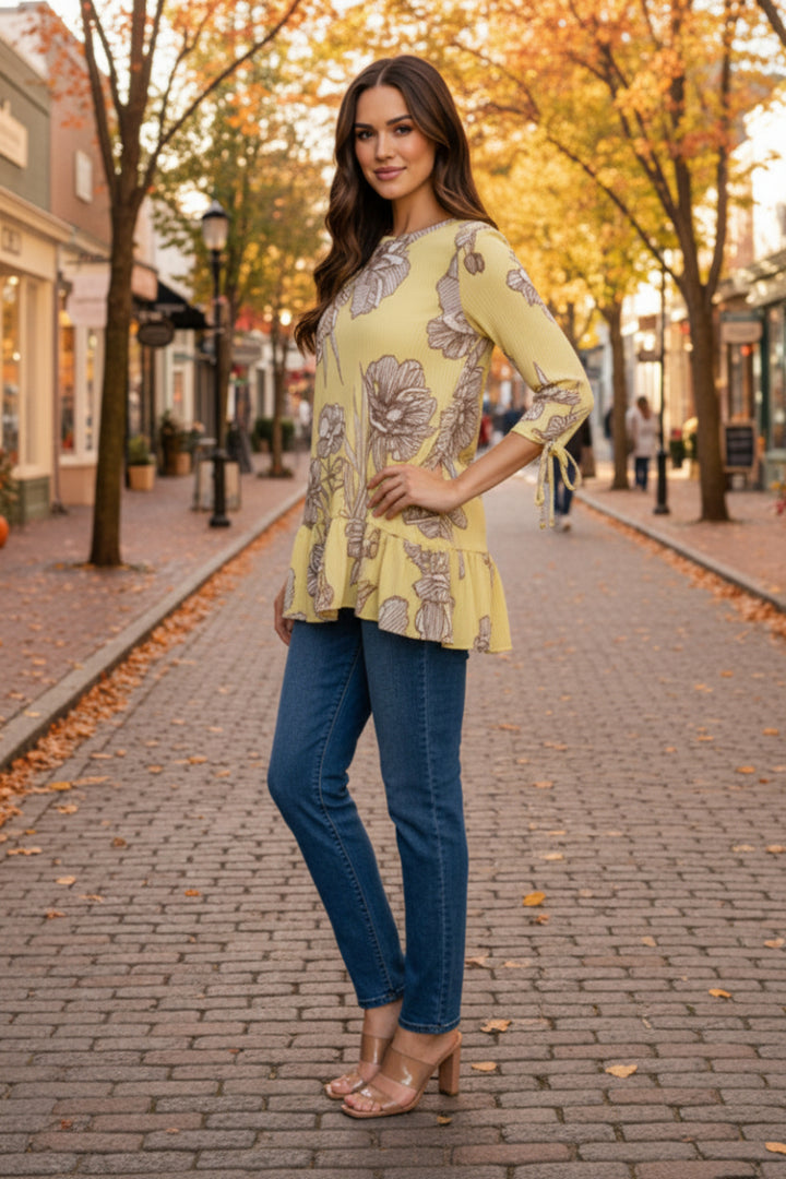 TIERED RUFLLE HEM TUCKED TIE DETAIL SLEEVE TUNIC TOP SHB6098