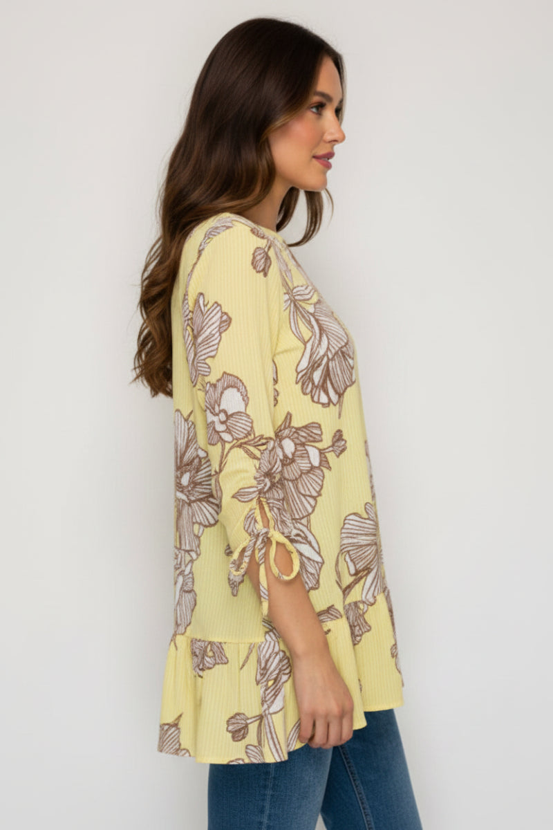 PLUS SIZE TIERED RUFFLE HEM TUCKED TIE DETAIL SLEEVE TUNIC TOP SHB6098