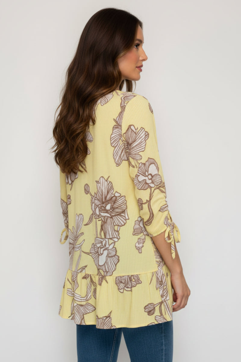 PLUS SIZE TIERED RUFFLE HEM TUCKED TIE DETAIL SLEEVE TUNIC TOP SHB6098