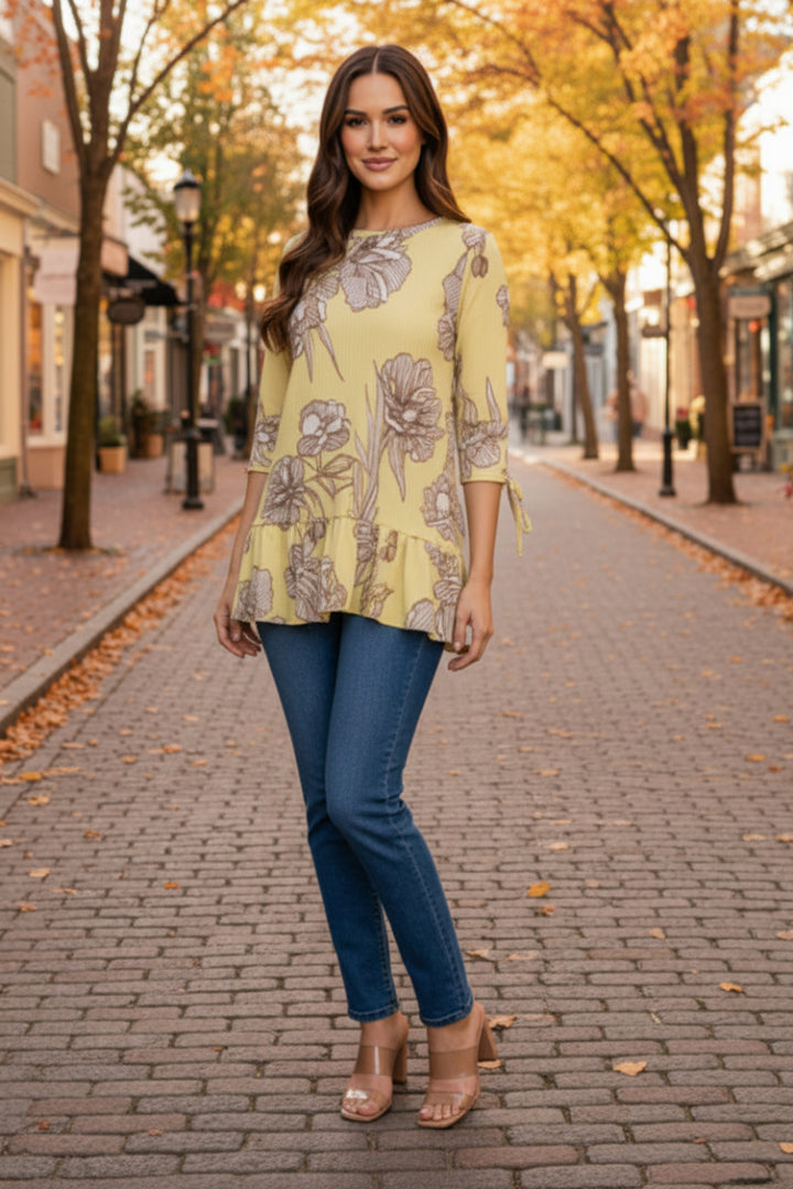 TIERED RUFLLE HEM TUCKED TIE DETAIL SLEEVE TUNIC TOP SHB6098