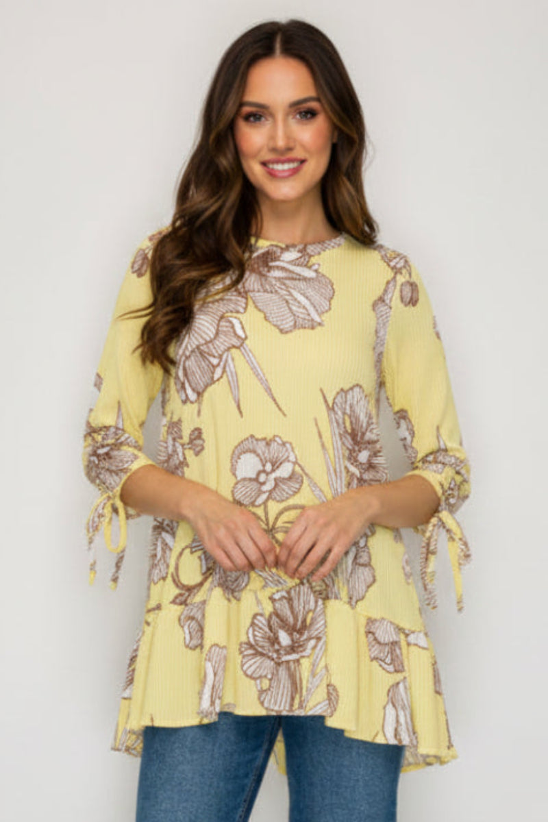PLUS SIZE TIERED RUFFLE HEM TUCKED TIE DETAIL SLEEVE TUNIC TOP SHB6098