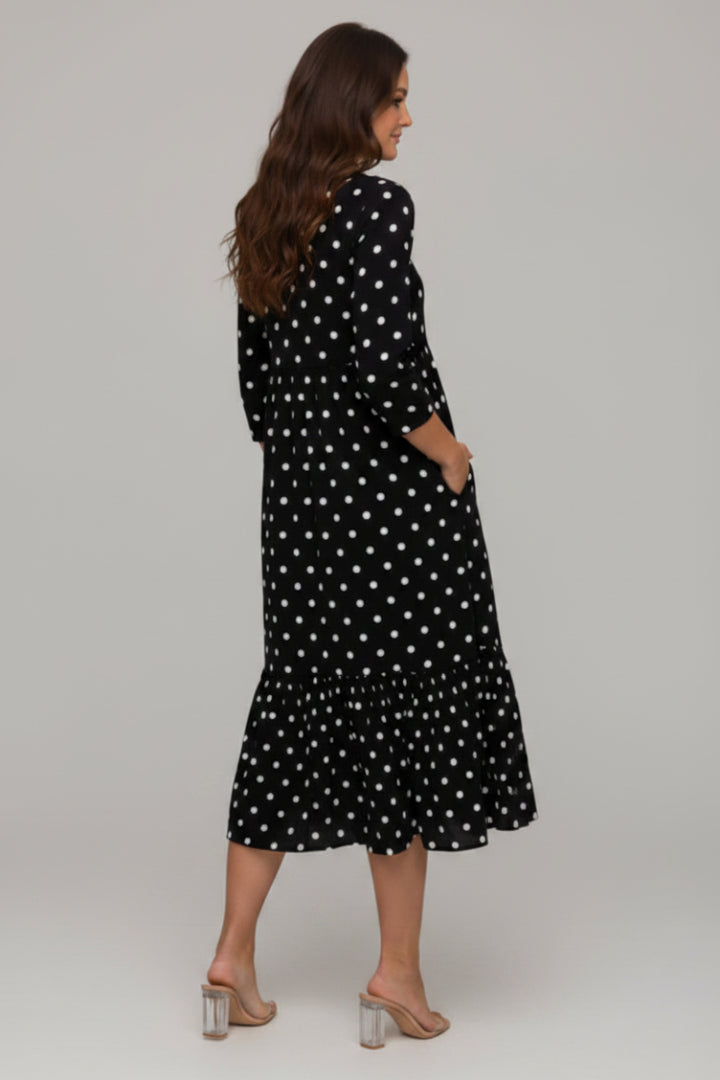 PLUS SIZE POLKADOT 3/4 SLEEVE SWING MIDI DRESS SHVL5850