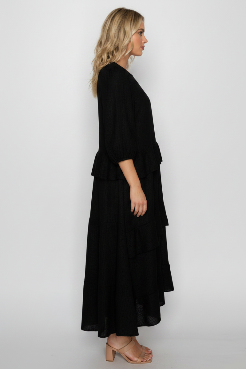 PLUS SIZE ROUND NECK ELEGANT TIERED MIDI DRESS
