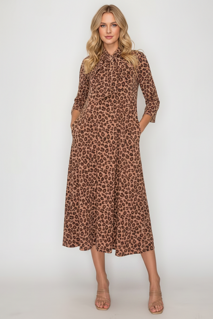 TIE-NECK A-LINE MODEST DRESS SHVL6029