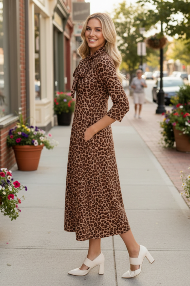 PLUS SIZE TIE-NECK A-LINE MODEST DRESS SHVL6029