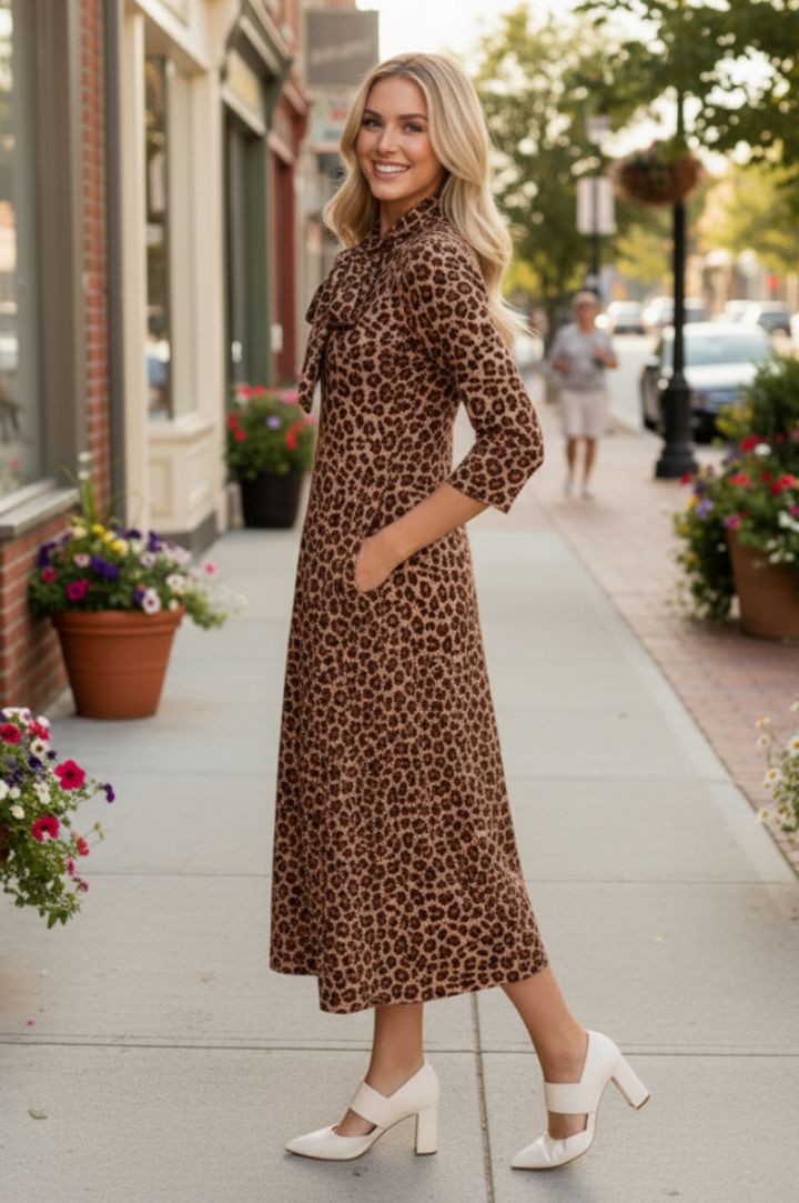 PLUS SIZE TIE-NECK A-LINE MODEST DRESS SHVL6029