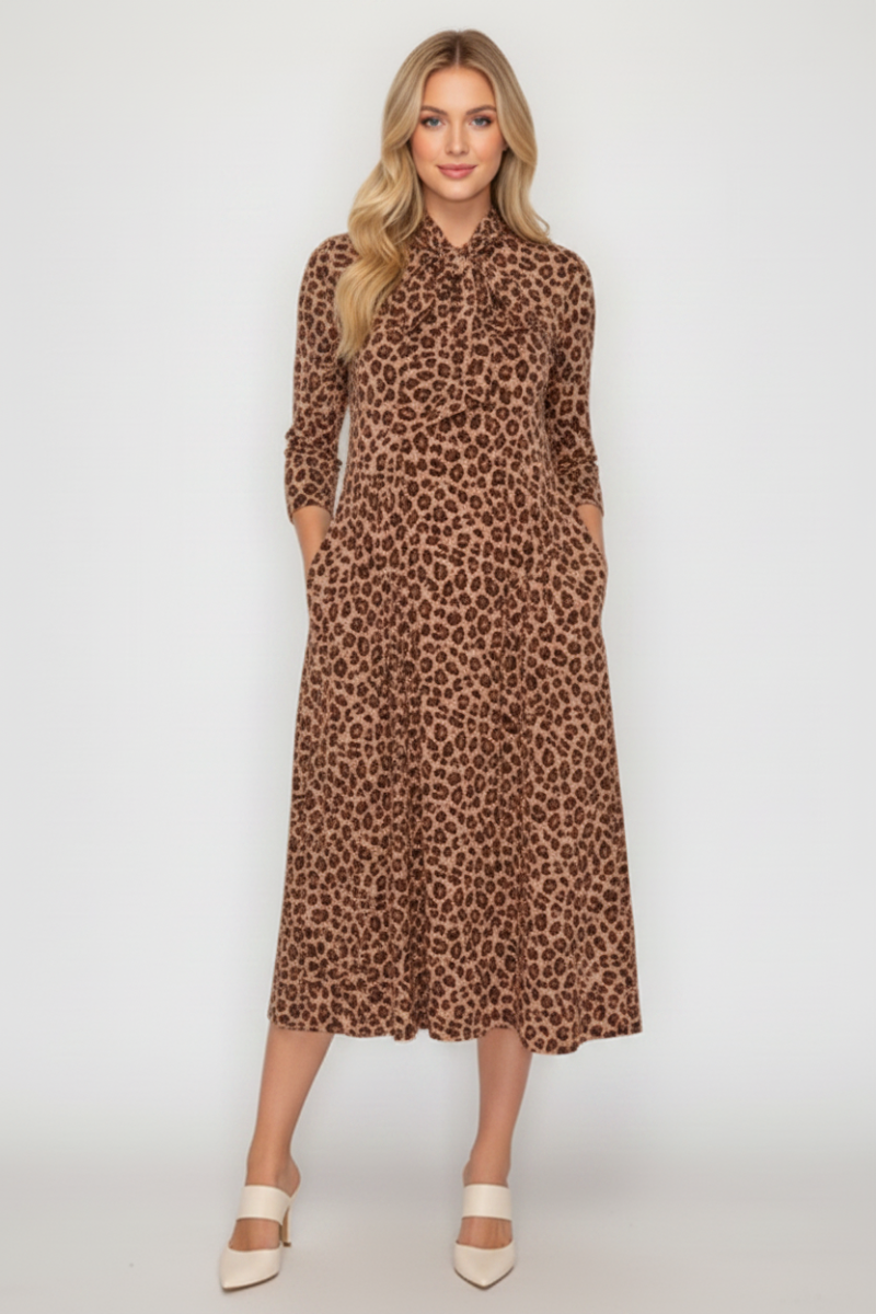 PLUS SIZE TIE-NECK A-LINE MODEST DRESS SHVL6029