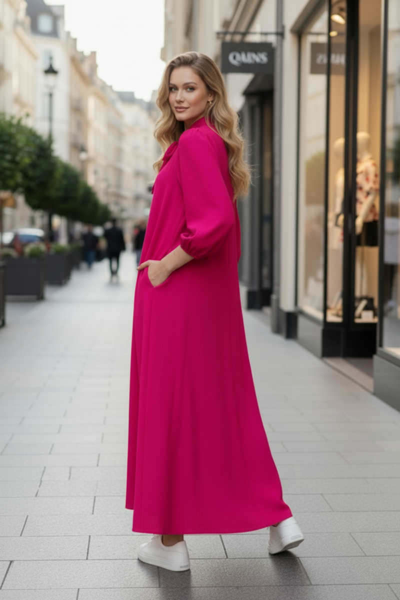PLUS SIZE TEXTURED SILHOUETTE 3/4 PUFF SLEEVE MIDI DRESS SHVL6079