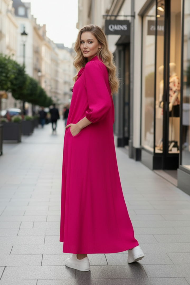 PLUS SIZE TEXTURED SILHOUETTE 3/4 PUFF SLEEVE MIDI DRESS SHVL6079