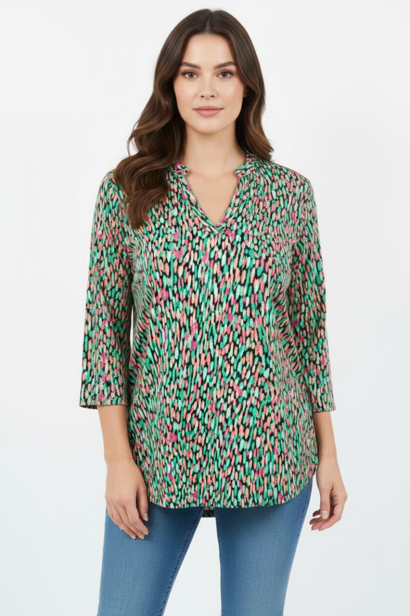 V NECK 3/4 SLEEVE TUNIC TOP-SHB5787-F