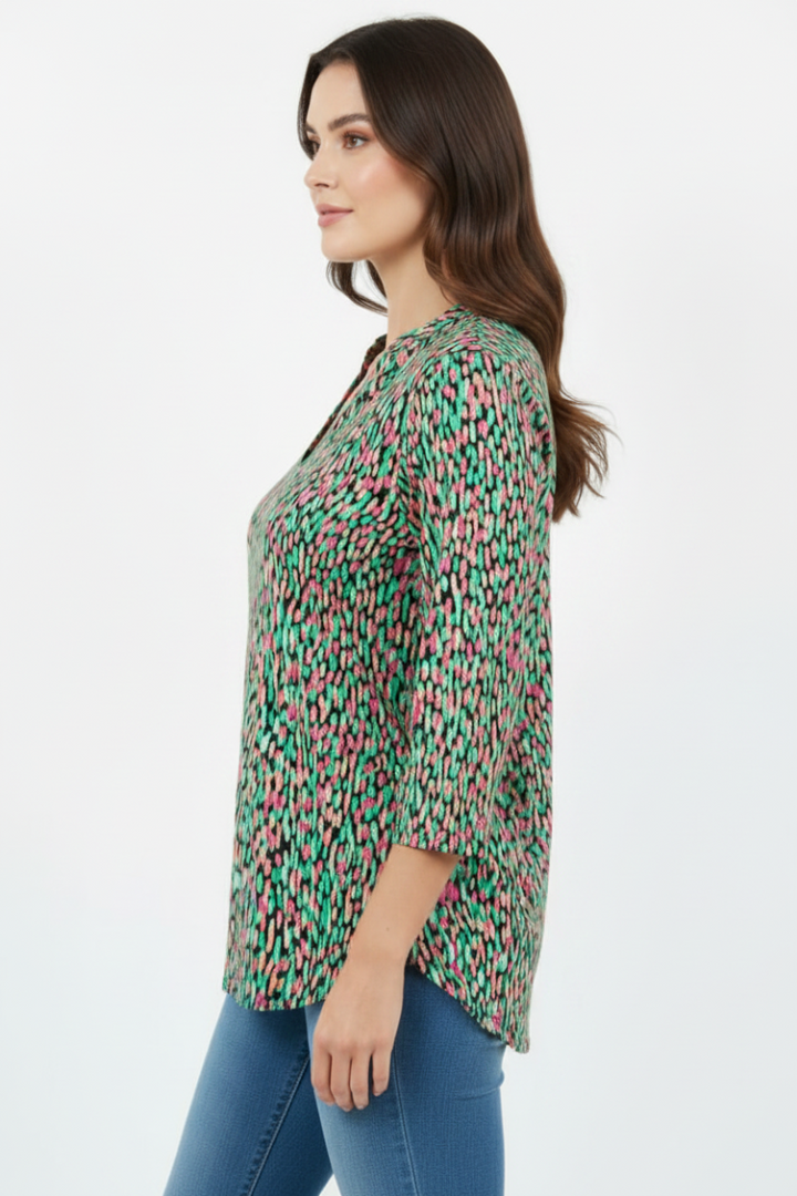 V NECK 3/4 SLEEVE TUNIC TOP-SHB5787-F