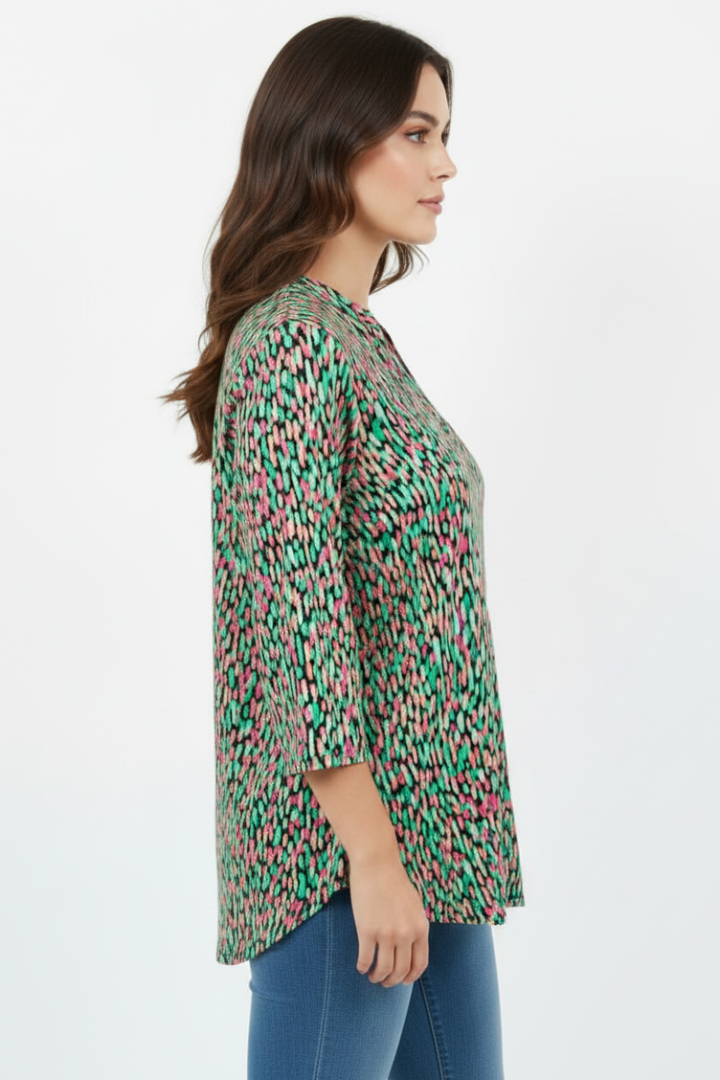 PLUS SIZE V NECK 3/4 SLEEVE TUNIC TOP-SHB5787-F